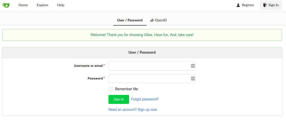 Töötava Gitea veebiliides